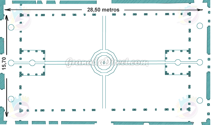 dimenciones del patio de leones de alhambra