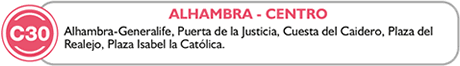 linea c30, alhambra, plaza isabel catolica
